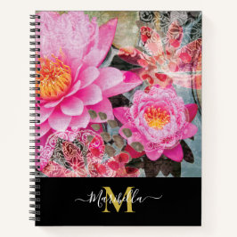 Pink Lotus Blume Personalisieren Monogramm Bohemis Notizbuch