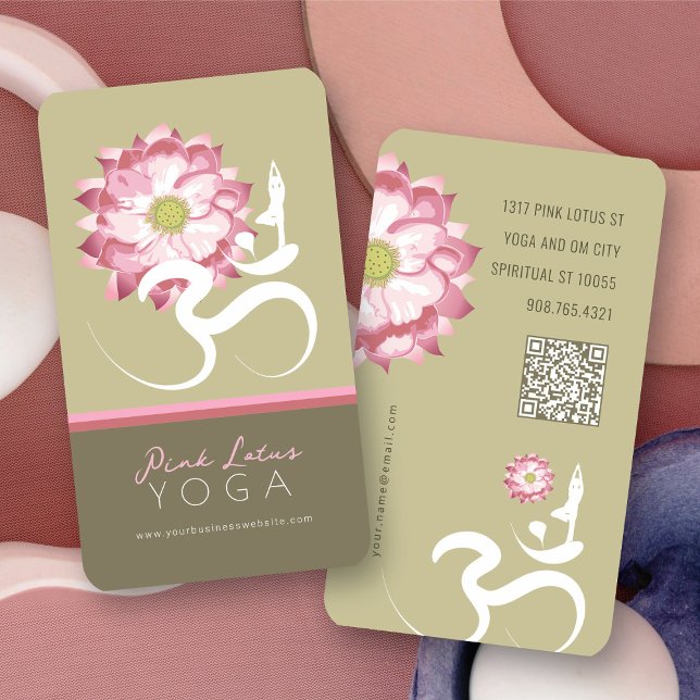 Pink Lotus Blume Spiritueller Yoglehrer Om Symbol Visitenkarte (Zen Pink Lotus Flower Spiritual Yoga Teacher Om Symbol Business/Profile Card @ fat_fa_tin)