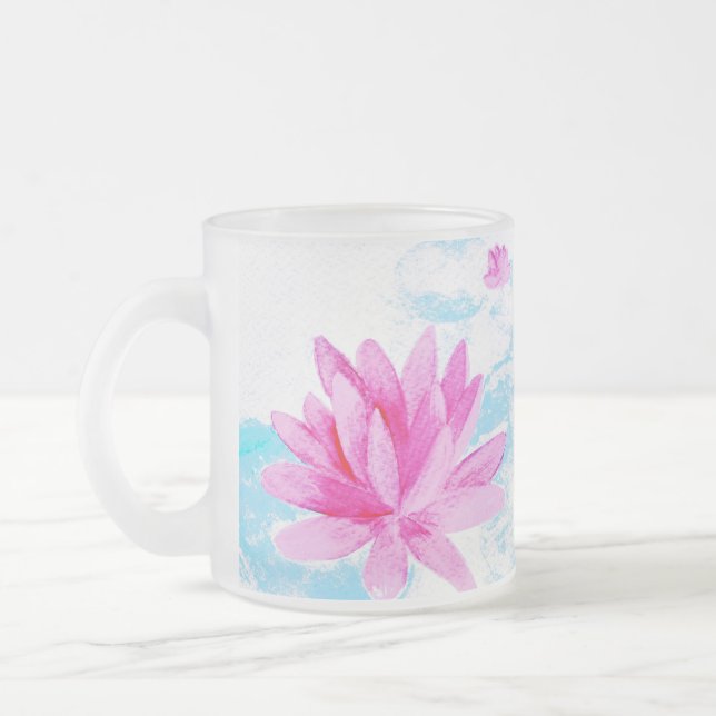 Pink Lotus Blume Wasserfarbene Malerei Liebhaber Mattglastasse (Links)