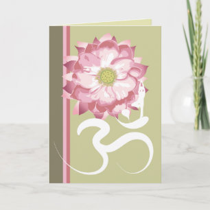 Pink Lotus Blume Yoga Weißes Om Symbol Zen Karte