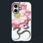 Pink Lotus Blume Yoga & Zen Calligraphy Om Om iPhone 16 Hülle<br><div class="desc">Pink Lotus Blume Tree Yoga Pose indische Spirituelle Om Symbol Design. Dieses moderne und spirituelle Design zeigt eine originelle Illustration einer wunderschönen rosa Lotus-Blume mit dem hintersten spirituellen antiken Om- oder Om-Symbol in gebürsteter handgezeichneter Kalligraphie und einer Silhouette einer Person in einer Yoga-Pose (Vrikshasana) als Teil des om-Symbols. Alle Texte...</div>