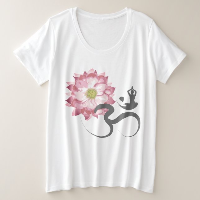 Pink Lotus Blume Yoga & Zen Calligraphy Om Om Große Größe T-Shirt (Design vorne)