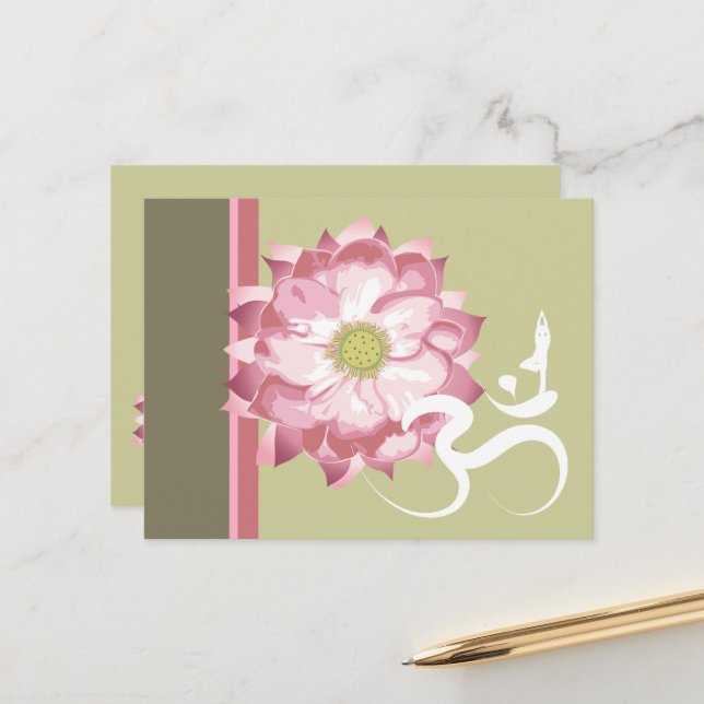 Pink Lotus Blume Yoga & Zen Calligraphy Om Om Postkarte (Vorderseite/Rückseite Beispiel)