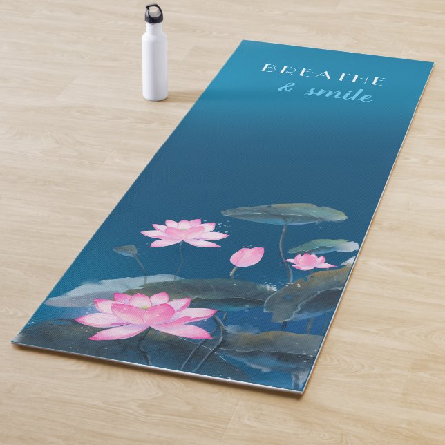 Pink Lotus Floral Mindfulful Zitat Dunkelblau Yogamatte (Beispiel)
