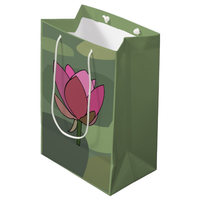 Pink Lotus Flower Mittlere Geschenktüte (Vorderseite Schrägansicht)