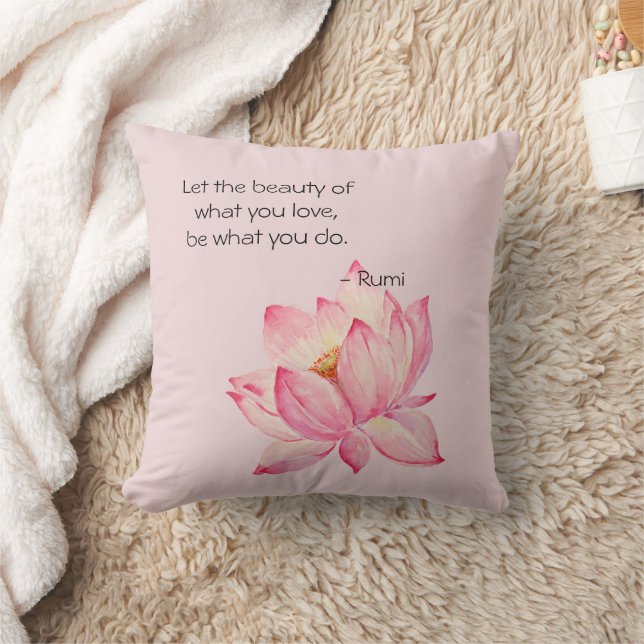 Pink Lotus Flower Rumi Beauty Quote Kissen (Decke)