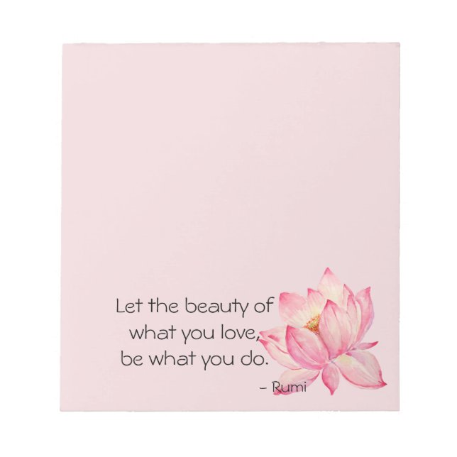 Pink Lotus Flower Rumi Beauty Quote Notizblock (Vorderseite)