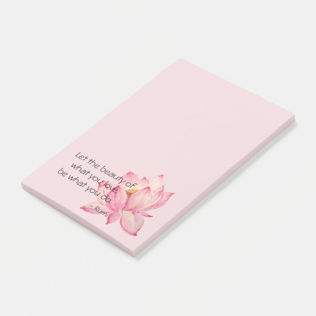 Pink Lotus Flower Rumi Beauty Quote Post-it Klebezettel (angewinkelt)