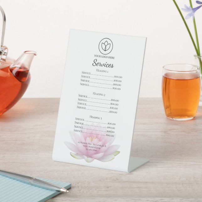 Pink Lotus Flower Spa Salon Services Menu Sockelschild (In SItu)