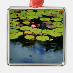 Pink lotus in Rain Ornament Aus Metall