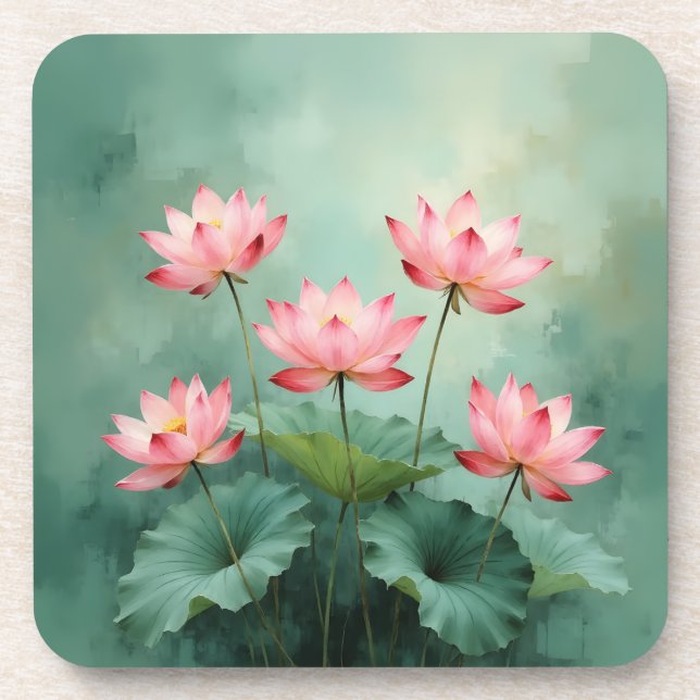 Pink Lotus Kunstwerk Getränkeuntersetzer (Vorderseite)