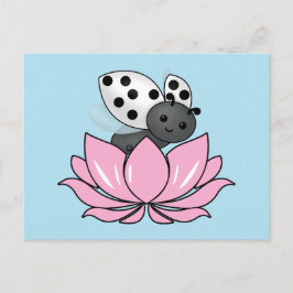 Pink Lotus White Ladybug Postkarte