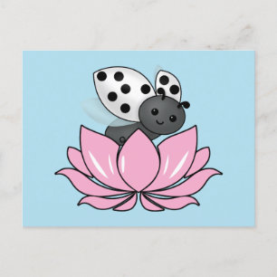 Pink Lotus White Ladybug Postkarte