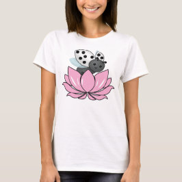 Pink Lotus White Ladybug T - Shirt