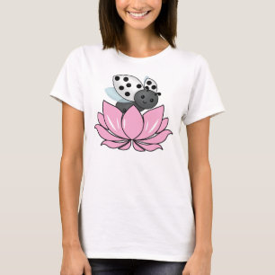Pink Lotus White Ladybug T - Shirt