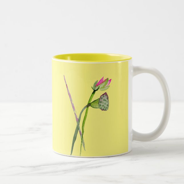 Pink Lotus Zen Blume Buddhistische Kunst Zweifarbige Tasse (Rechts)