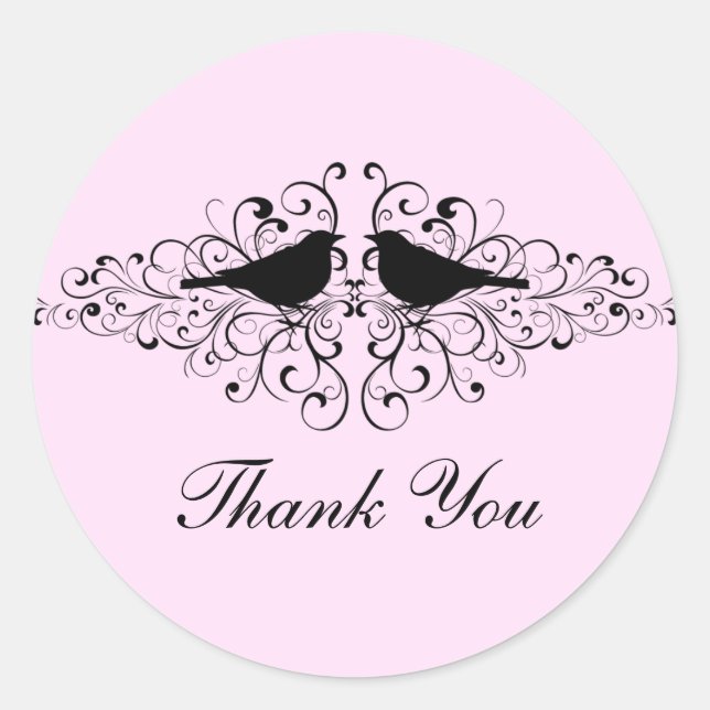 Pink Love Bird Wirbel Danke Stickers (Vorderseite)