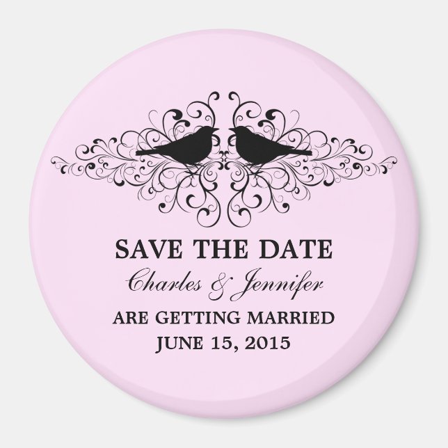 Pink Love Bird Wirbel Speichern das Date Magnet (Vorne)