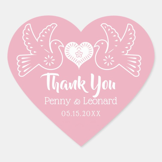 Pink Love Birds Danke für die mexikanische Gastges Herz-Aufkleber (Vorderseite)