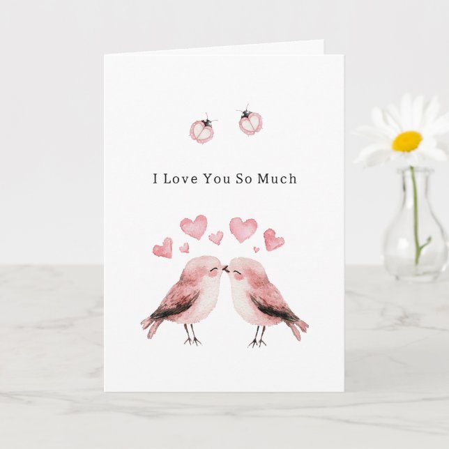 Pink Love Birds Ladybugs  Karte (Kleine Pflanze)