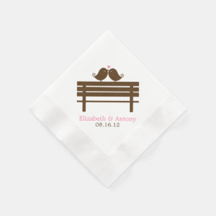 Pink Love Birds on Park Bench Wedding Serviette
