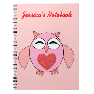 Pink Love Heart Owl Customizable Notebook Notizblock