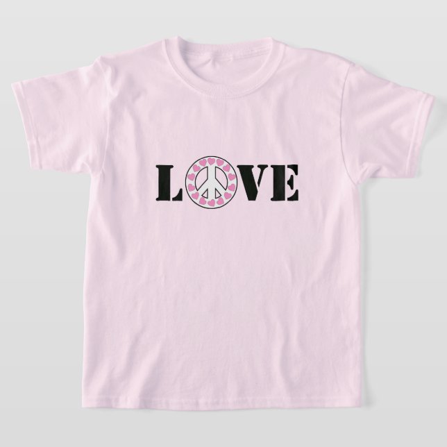 Pink Love & Peace Sign Hearts T-Shirt (Ablage )
