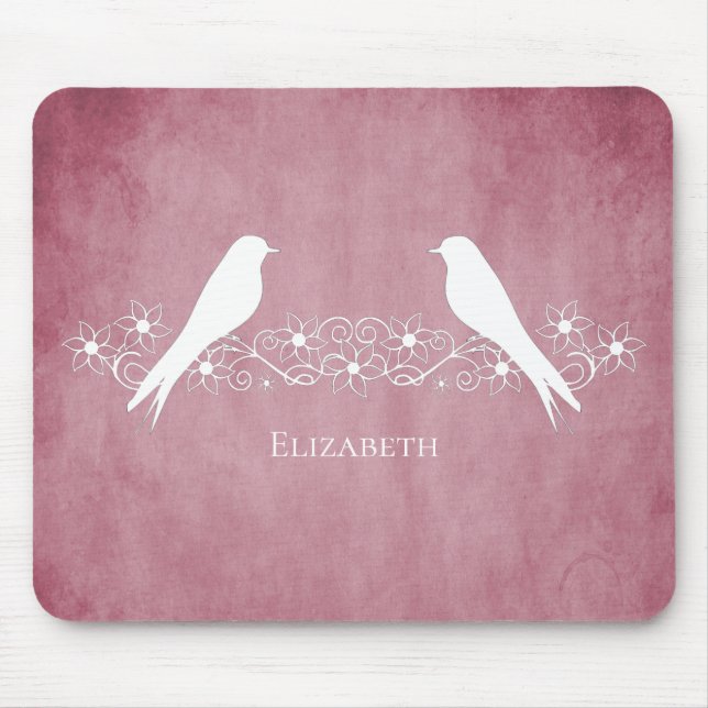 Pink Lovebirds Blumenmousse Pad Mousepad (Vorne)