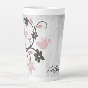 Pink Lovebirds Personalisiert Latte Tasse