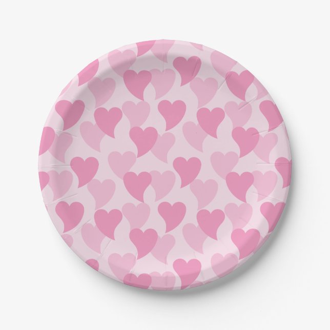 Pink Lovely Hearts Nahtloses Muster Pappteller (Vorderseite)