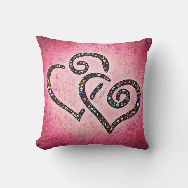 Pink Lovely Twin Heart Kissen (Vorderseite)