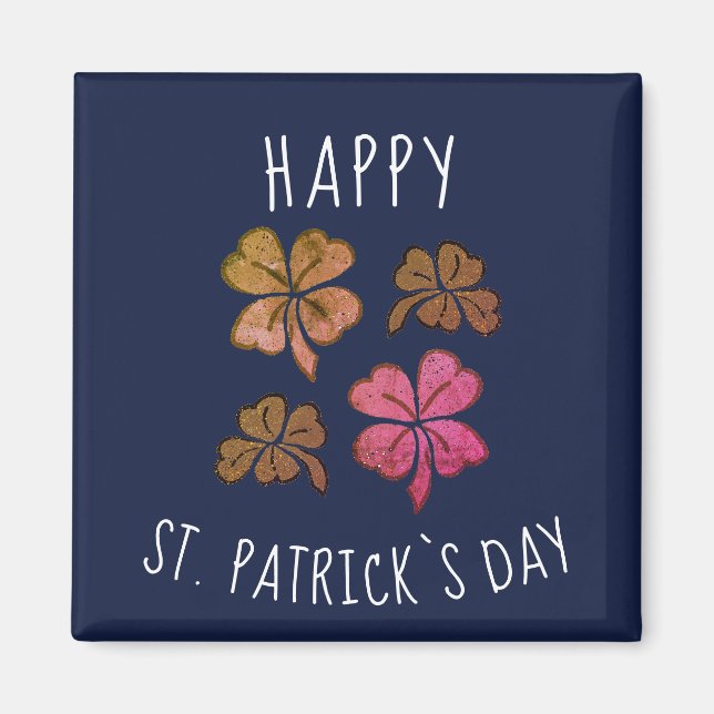 Pink Lucky Kleeblatt Clover Happy St Patrick`s Day Magnet (Vorne)