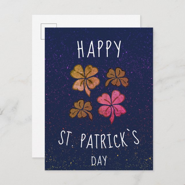 Pink Lucky Kleeblatt Clover Happy St Patrick`s Day Postkarte (Vorne/Hinten)