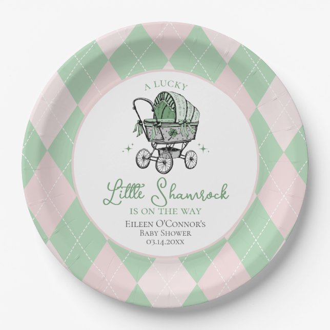 Pink Lucky Little Kleeblatt St Patricks Baby Dusch Pappteller (Vorderseite)