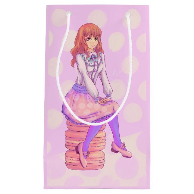 Pink Macaron Girl Kleine Geschenktüte (Vorderseite)
