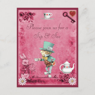 Pink Mad Hatter Sip & See Babydusche Einladung
