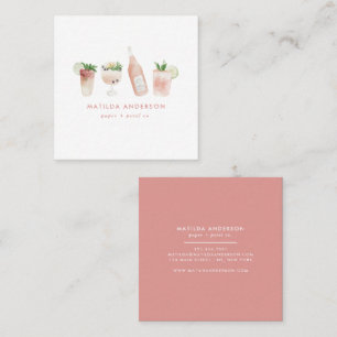 Pink mädchenhaft moderne Getränke Cocktail Wein Aq Quadratische Visitenkarte