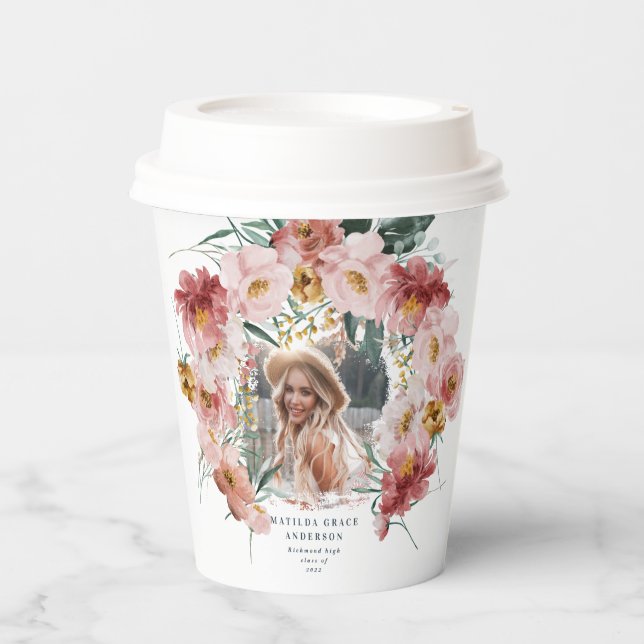 Pink mädchenhafte Foto-Abschlussfeier Pappbecher (Vorderseite)