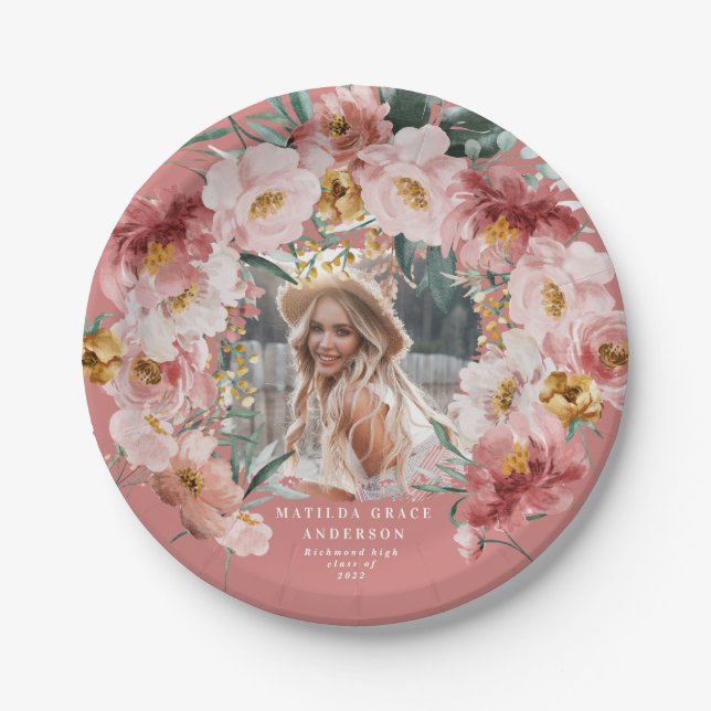 Pink mädchenhafte Foto Abschlussfeier Pl Pappteller (Vorderseite)