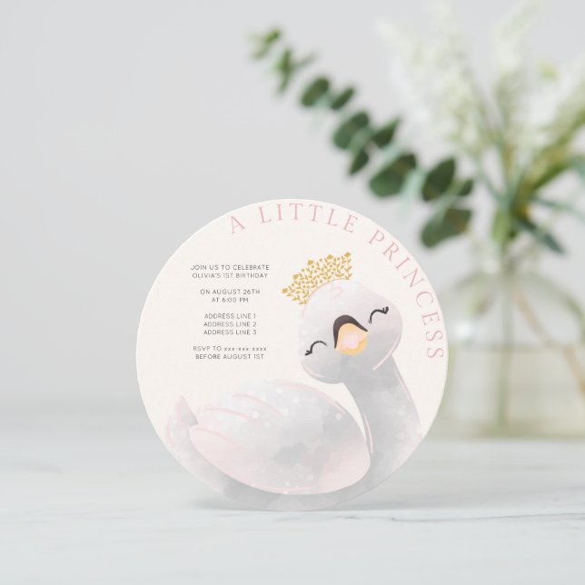 Pink mädchenhafte Geburtstagsschwan Einladung (Stehend Vorderseite)