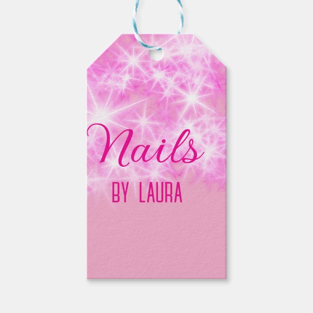 Pink mädchenhafte Glitzer Nägel hinzufügen Namen W Geschenkanhänger (Vorderseite)