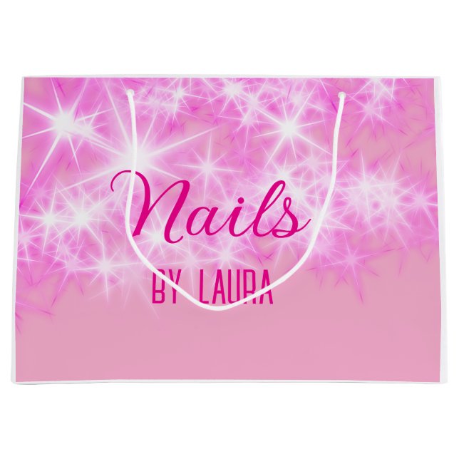 Pink mädchenhafte Glitzer Nägel hinzufügen Namen W Große Geschenktüte (Vorderseite)