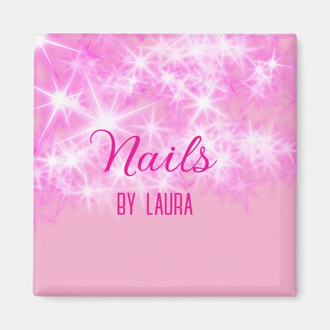 Pink mädchenhafte Glitzer Nägel hinzufügen Namen W Magnet (Vorne)