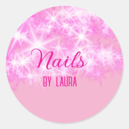 Pink mädchenhafte Glitzer Nägel hinzufügen Namen W Runder Aufkleber