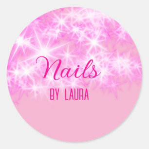 Pink mädchenhafte Glitzer Nägel hinzufügen Namen W Runder Aufkleber
