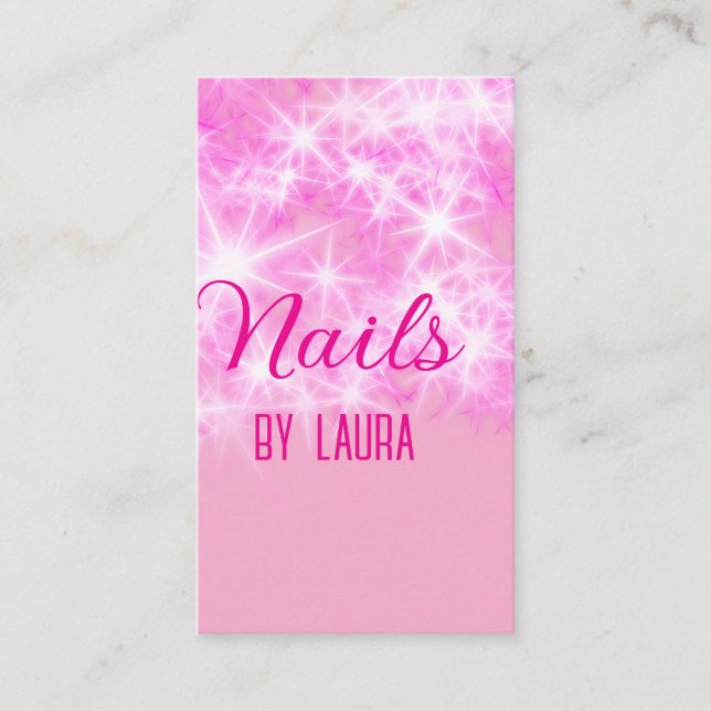 Pink mädchenhafte Glitzer Nägel hinzufügen Namen W Visitenkarte (Vorderseite)