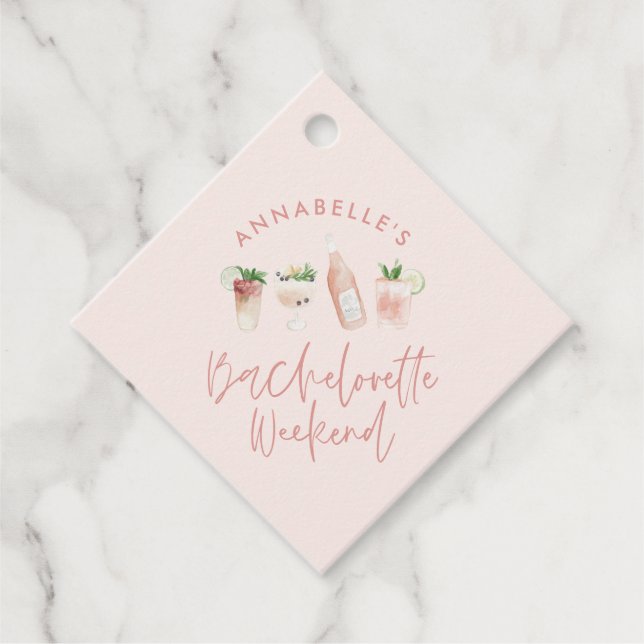 Pink mädchenhafte moderne Cocktail-Skript-Bachelor Geschenkanhänger (Vorderseite)