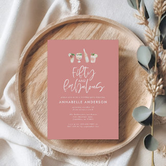 Pink mädchenhafte Wasserfarbe 50 und fabelhafter G Einladung