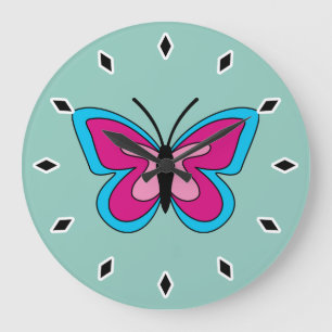 Pink Magenta Blue Butterfly Große Wanduhr