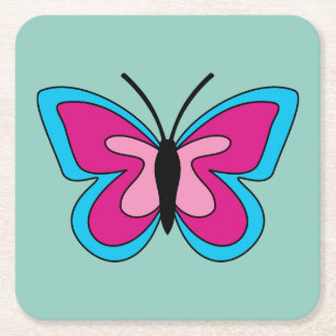 Pink Magenta Blue Butterfly Rechteckiger Pappuntersetzer